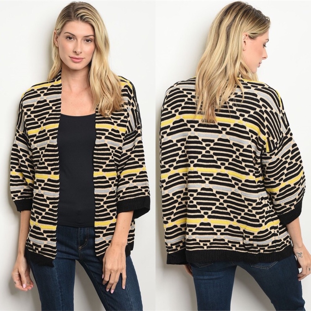 Black & Yellow Knit Cardigan Sweater
